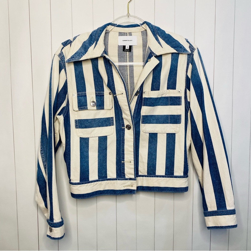 Current/Elliott Sammy Jacket Bay Stripe Blue & Cream Denim Jacket Classy XS 0 - Picture 6 of 14